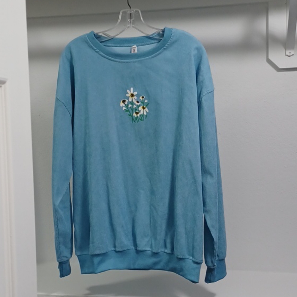 Vintage Oversized Floral Blue Sweater Size Small